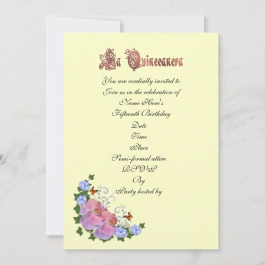 キンセアニェラ招待15誕生日 エレガント 招待状 (裏面)