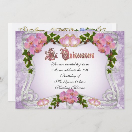 キンセアニェラ招待15誕生日 エレガント 招待状 (正面/裏面)