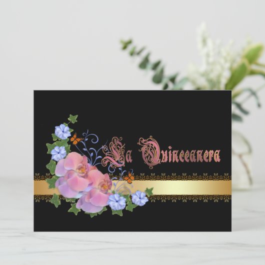 キンセアニェラ招待15誕生日 エレガント 招待状 (スタンド正面)
