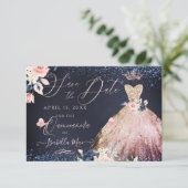 キンセアニェラ日付を保存バラ金ゴールドグラデーションガウン 招待状 (スタンド正面)