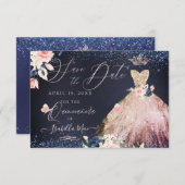 キンセアニェラ日付を保存バラ金ゴールドグラデーションガウン 招待状 (正面/裏面)