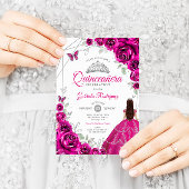 キンセアニェラ明るい赤紫色ピンクシルバードレス 招待状