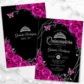 キンセアニェラ明るい赤紫色ピンクブラックシルバーフローラ 招待状