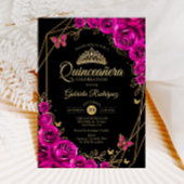 キンセアニェラ明るい赤紫色ピンクブラック金ゴールドフローラ 招待状