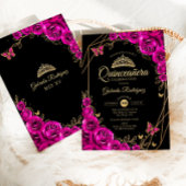 キンセアニェラ明るい赤紫色ピンクブラック金ゴールドフローラ 招待状