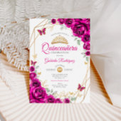 キンセアニェラ明るい赤紫色ピンク金ゴールドフローラ 招待状