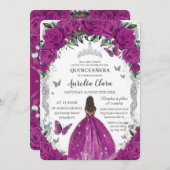 キンセアニェラ明るい赤紫色フローラヴィンテージシルバーブラウン 招待状 (正面/裏面)