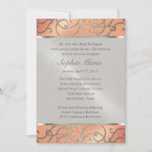 キンセアニェラ桃と銀のフィリグリーの渦巻き 招待状 (正面)