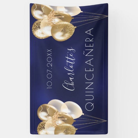 キンセアニェラ海軍ブルー金ゴールドバルーンパーティー 横断幕 (縦)