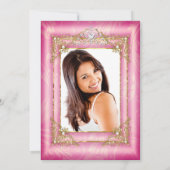 キンセアニェラ深いピンクダマスク写真金ゴールドティアラ 招待状 (裏面)