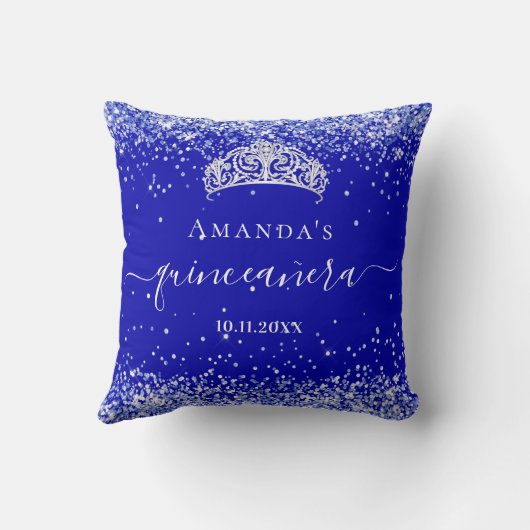 キンセアニェラ王室のブルーグリッターダストティアラ名 クッション (裏面)