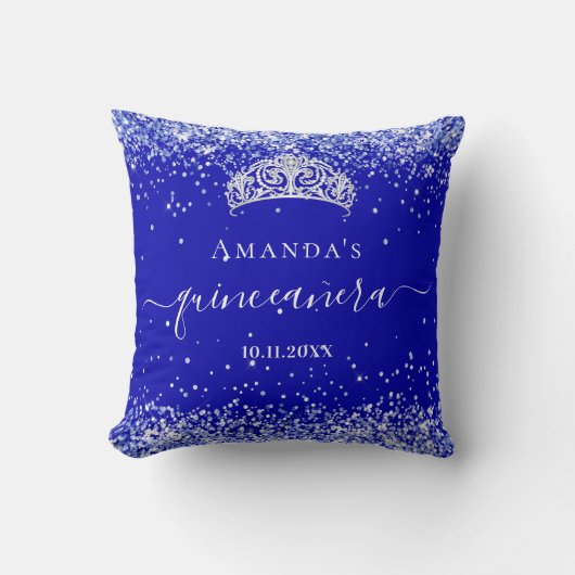 キンセアニェラ王室のブルーグリッターダストティアラ名 クッション (正面)