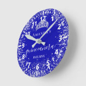 キンセアニェラ王室のブルーシルバーグリッターティアラ名 ラウンド壁時計 (傾斜)