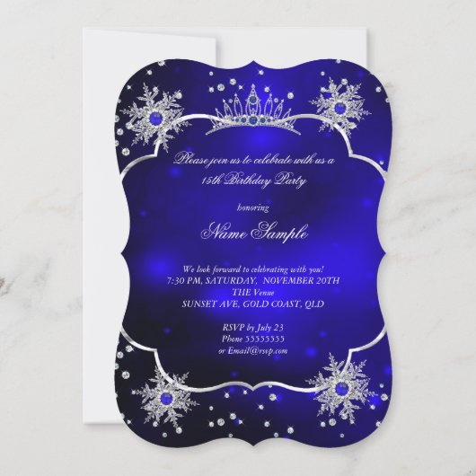 キンセアニェラ王室のブルースノーフレークティアラ15パーティー 招待状 (裏面)