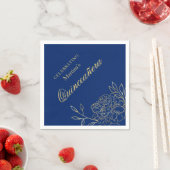 キンセアニェラ王室のブルー金ゴールドフラワーズ15誕生日 スタンダードカクテルナプキン (インサイチュ)