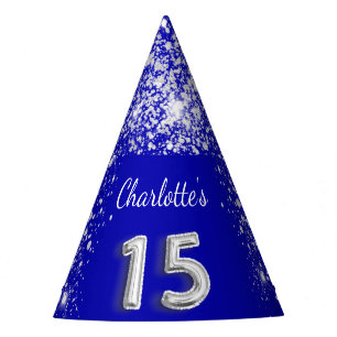 キンセアニェラ王室のブルー銀グリッター名 パーティーハット