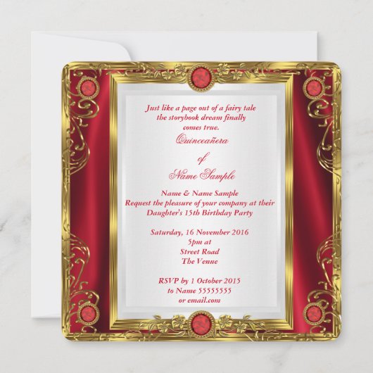 キンセアニェラ王室のレッドジェム金ゴールドプリンセスクラウン3 招待状 (裏面)