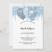 キンセアニェラ白い青い風船のグリッター 招待状 (正面)