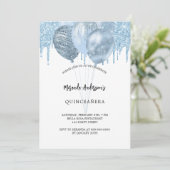 キンセアニェラ白い青い風船のグリッター 招待状 (スタンド正面)