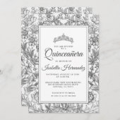 キンセアニェラ白黒フローラティアラ招待状 招待状 (正面/裏面)