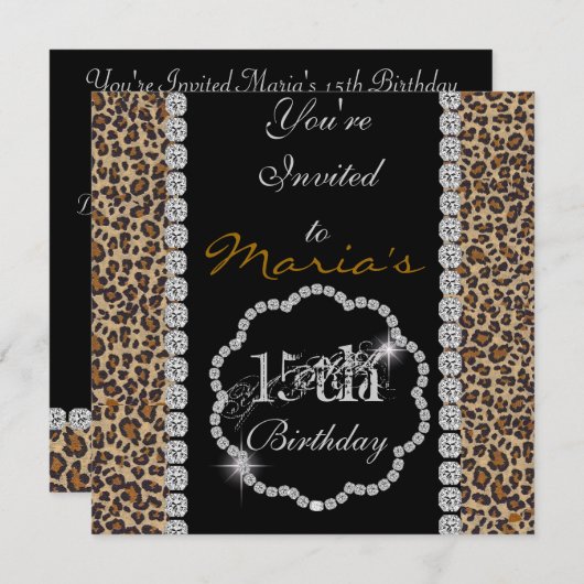キンセアニェラ第15回チーターきらきら光る誕生日招待状 招待状 (正面/裏面)