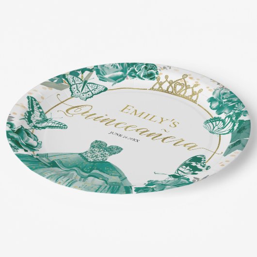 キンセアニェラ紙プレートエメラルドグリーンドレス ペーパープレート (アングル)