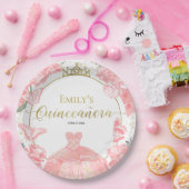 キンセアニェラ紙プレートピンクドレスフローラ金ゴールド ペーパープレート (パーティー)