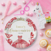 キンセアニェラ紙プレートレッドドレスフローラ金ゴールド ペーパープレート (パーティー)