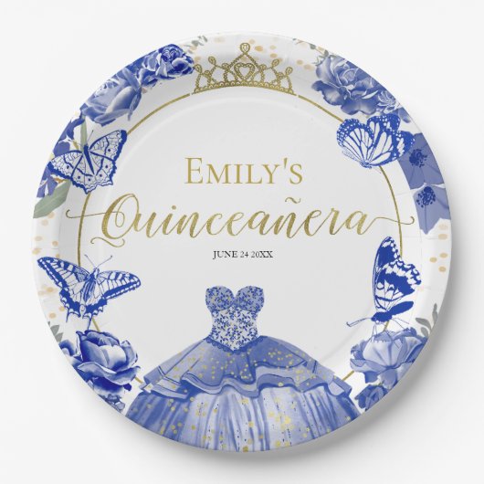 キンセアニェラ紙プレート王室のブルードレスフローラ ペーパープレート (正面)