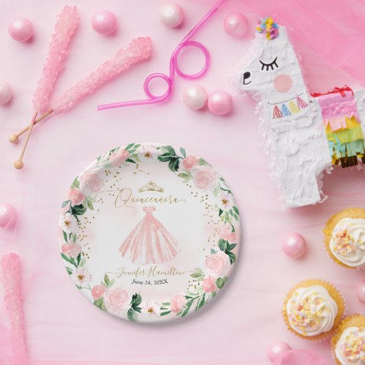 キンセアニェラ紙プレート赤面フローラピンクドレス ペーパープレート (パーティー)