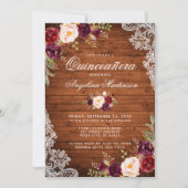 キンセアニェラ素朴ウッドレースバーガンディフローラ 招待状 (正面)