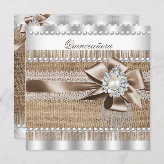 キンセアニェラ素朴バーラップパールレースパール 招待状 (正面/裏面)