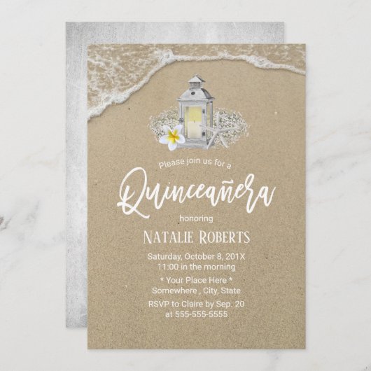 キンセアニェラ素朴ビーチヒトデヴィンテージランタン 招待状 (正面/裏面)