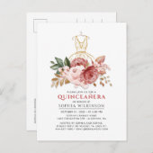 キンセアニェラ素朴フローラフェイク金ゴールドドレス15th インビテーションポストカード (正面/裏面)