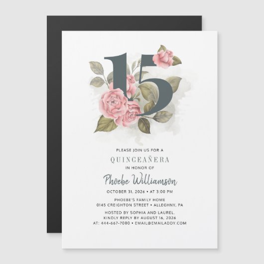 キンセアニェラ素朴フローラ15誕生日 マグネット招待状 (正面/裏面)