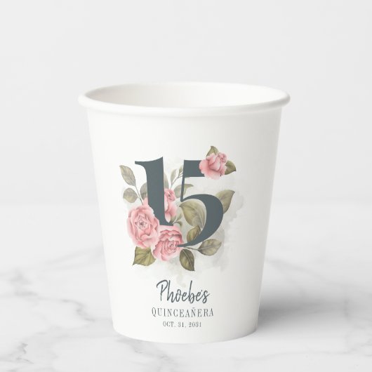 キンセアニェラ素朴フローラ15誕生日 紙コップ (正面)