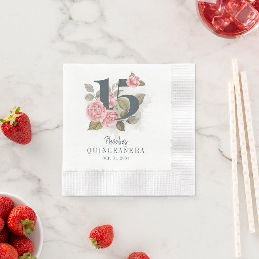 キンセアニェラ素朴フローラ15誕生日 縁ありカクテルナプキン (インサイチュ)