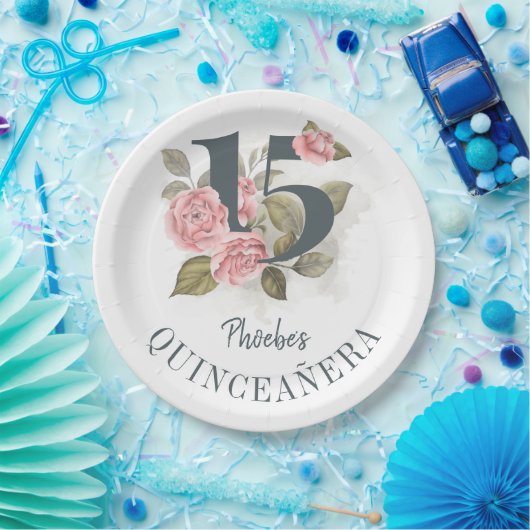 キンセアニェラ素朴第15誕生日フローラ ペーパープレート (パーティー)