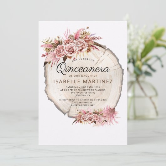 キンセアニェラ素朴赤面ピンクローゼスフローラ 招待状 (スタンド正面)