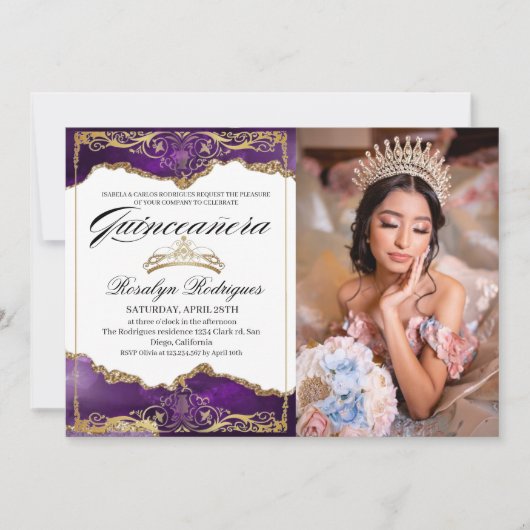 キンセアニェラ紫王室の金ゴールド |フォト招待状 招待状 (正面)
