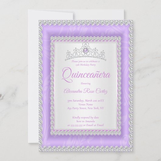 キンセアニェラ薄紫ティアラフォトバースデーパーティー 招待状 (正面)