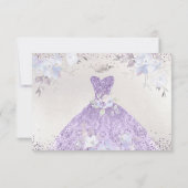 キンセアニェラ薄紫パープルグリッターガウン救デート 招待状 (裏面)