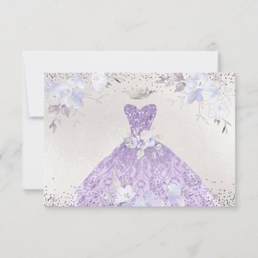 キンセアニェラ薄紫パープルグリッターガウン救デート 招待状 (裏面)