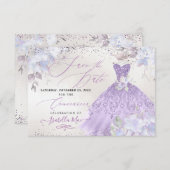 キンセアニェラ薄紫パープルグリッターガウン救デート 招待状 (正面/裏面)