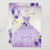 キンセアニェラ薄紫パープルシルバーグリッターガウンインヴィット 招待状 (正面/裏面)
