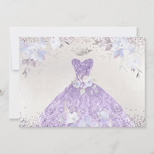 キンセアニェラ薄紫パープルシルバーグリッターガウン 招待状 (裏面)