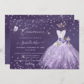 キンセアニェラ薄紫パープルシルバーグリッターガウンInvite 招待状 (正面/裏面)