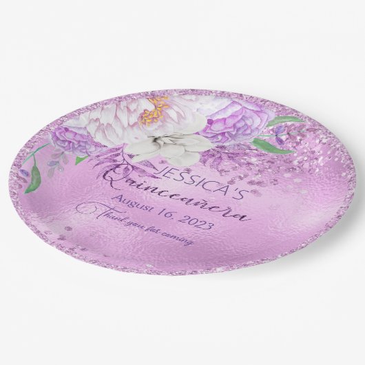 キンセアニェラ薄紫パープルフローラ紙プレート ペーパープレート (アングル)