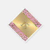 キンセアニェラ薄紫ピンクと金ゴールドフィリグリー渦巻き スタンダードカクテルナプキン (角)