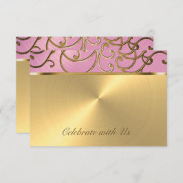 キンセアニェラ薄紫ピンクと金ゴールドフィリグリー渦巻き 招待状